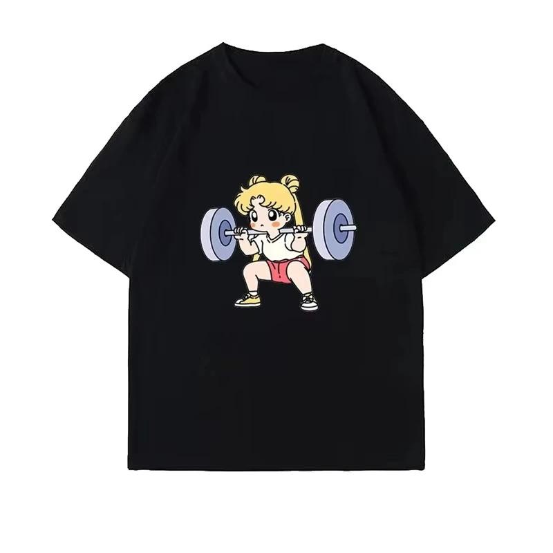 Sailor Moon Lifting Iron Fitness T-Shirt femme coton fille enfants Parent-enfant été ample mignon do