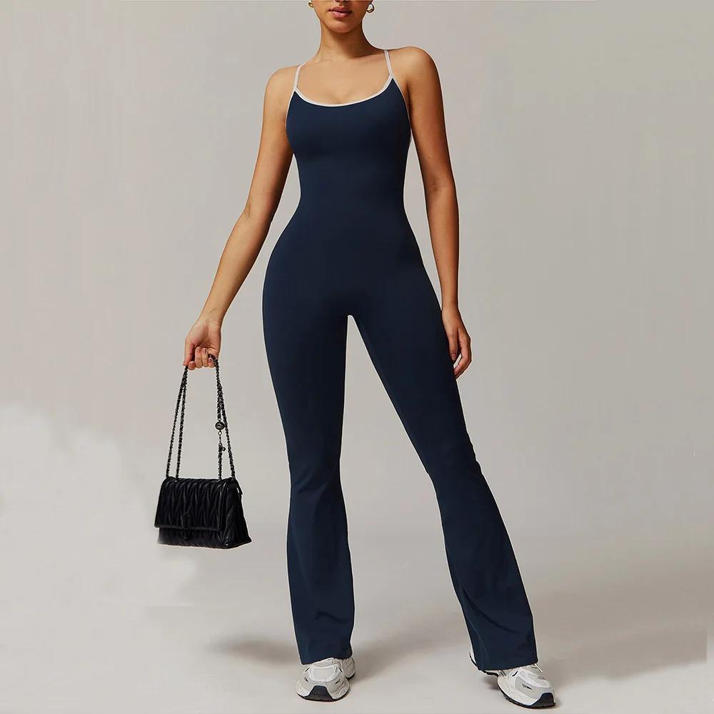 Femmes mince combinaison de gymnastique v-back décontracté Fitness barboteuses femme sport entraînem