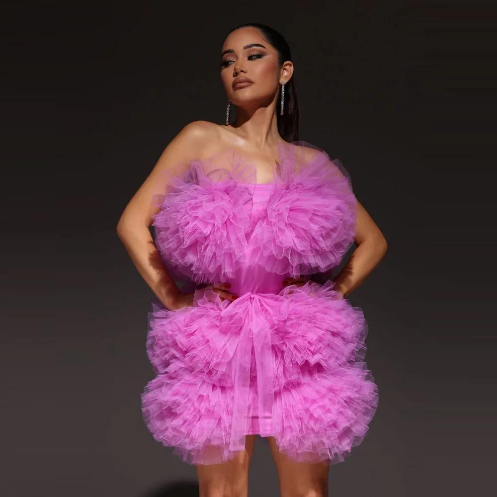 Robe d'anniversaire courte violette claire, sans bretelles, à volants, mini-longueur, pour filles, a