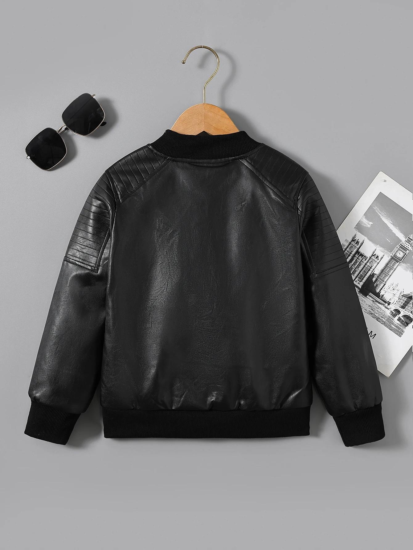 Vêtements pour enfants pour garçons, veste en cuir PU pour enfants plus âgés, veste de style moto d'