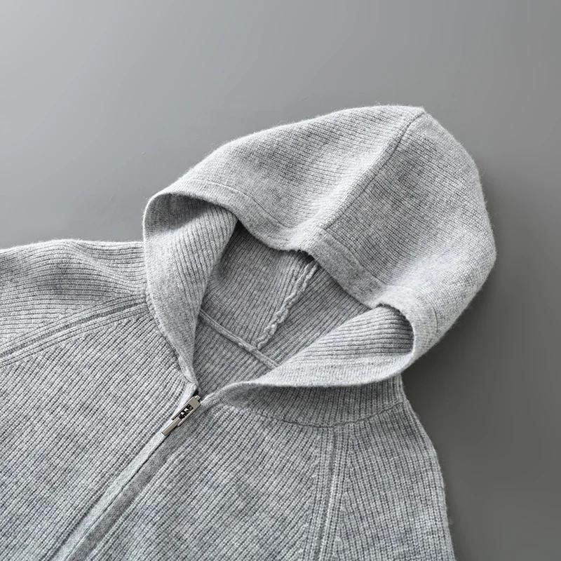 Cardigan à capuche classique pour hommes, tricoté avec aiguille Yuanbao, pull en laine australienne