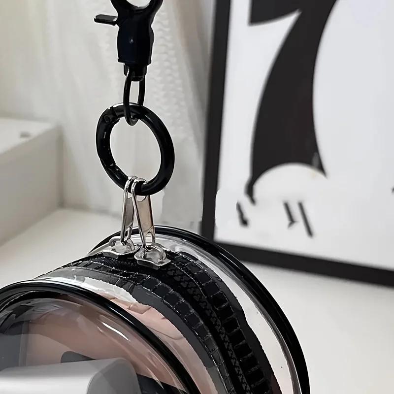 Mini sac de rangement portable à fermeture éclair transparente, polyvalent avec boucle porte-clés pr