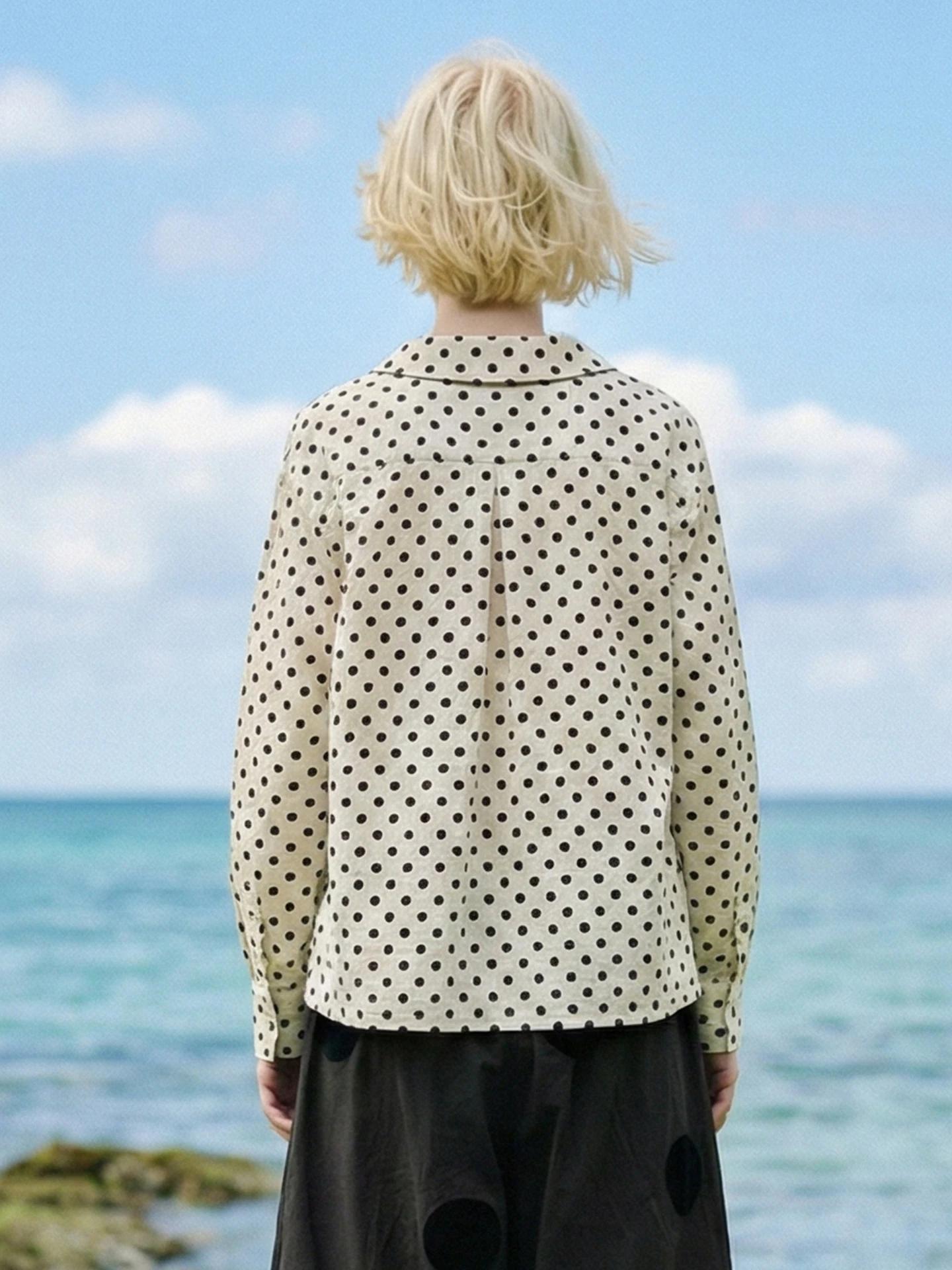 IMAKOKONI – chemise à pois avec col Peter Pan pour femme, chemisier à manches longues avec boutons s