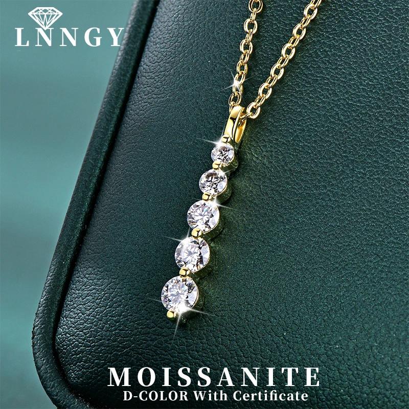 Lnngy – collier brillant en Moissanite à 5 pierres, collier à pendentif long en or rempli de 14 cara