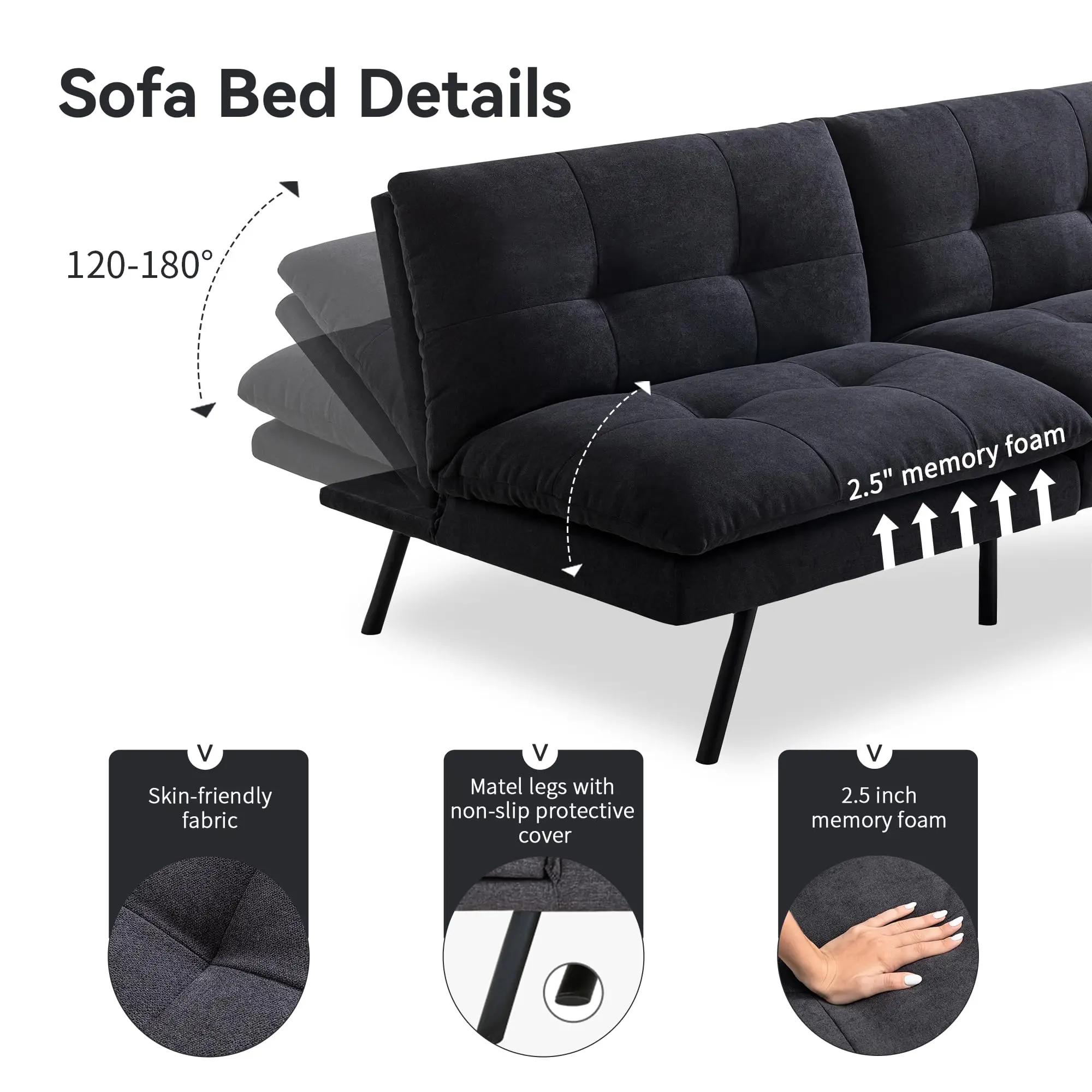 Hcore-Canapé-lit en mousse à mémoire de forme, sofa convertible, causeuse noire pour petits espaces,
