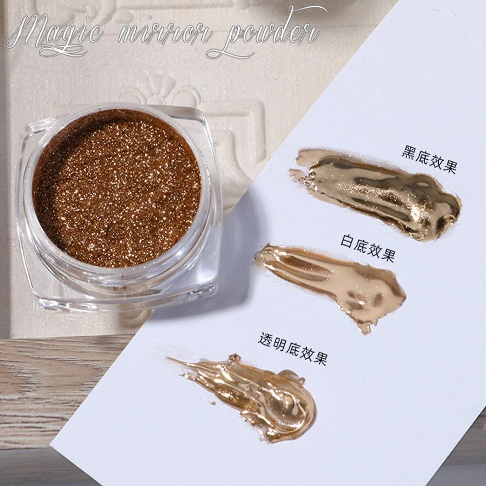 Poudre miroir or argent pour Nail Art, 1 boîte, paillettes élégantes, Champagne, vernis Gel UV, pous