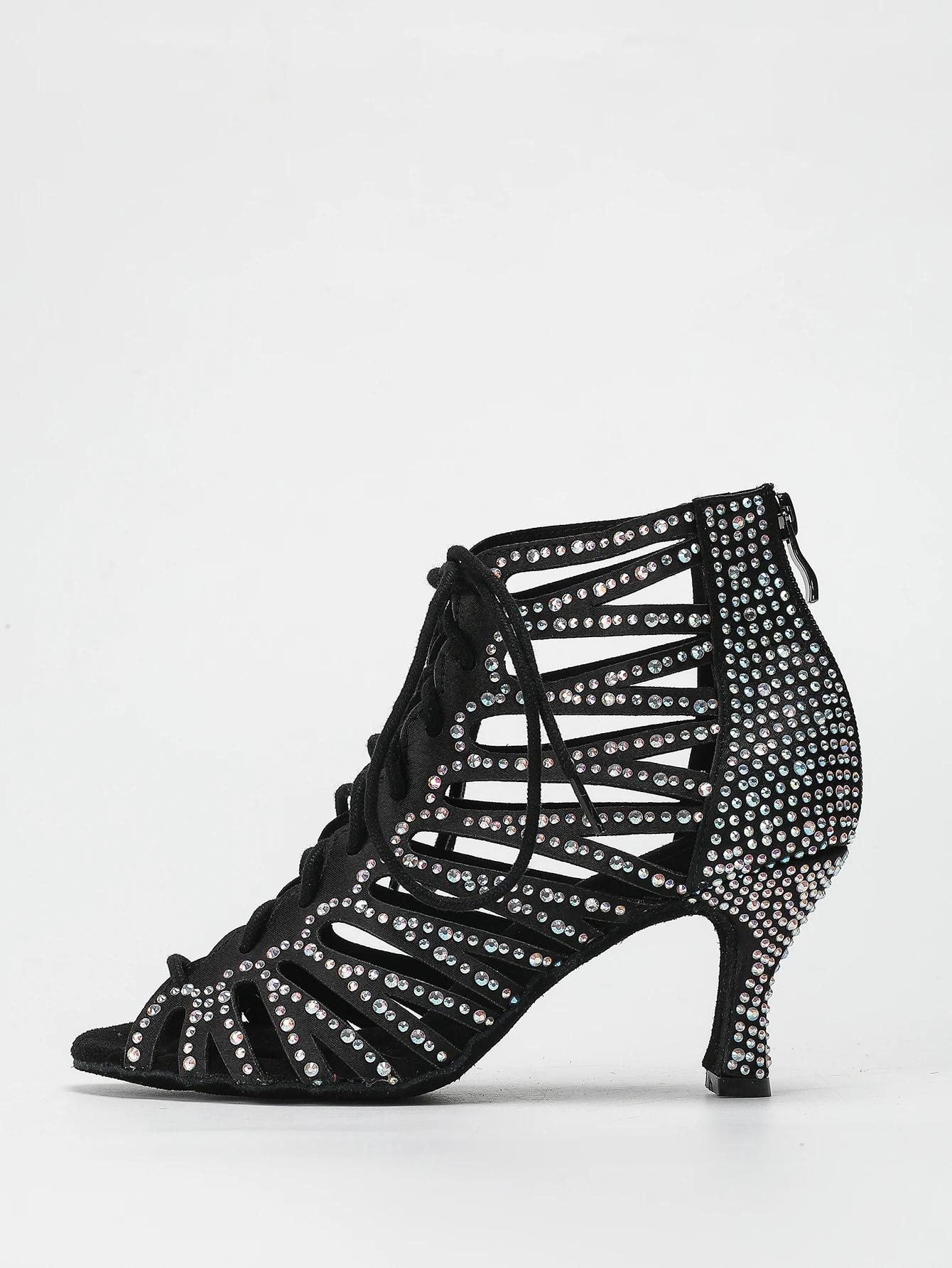 Ailove chaussures de danse à talons hauts de 7.5CM confortables en cristal satiné pour femmes, chaus
