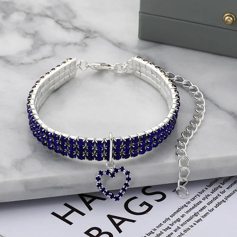 Collier élastique à trois rangées de strass pour animaux de compagnie, décoration d'amour, chiot, ch