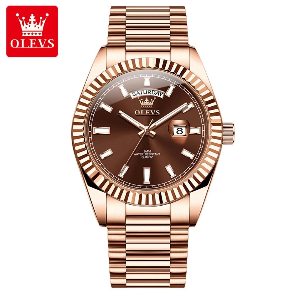 OLEVS montre pour hommes Top marque montre-bracelet de luxe pour hommes mode or Rose en acier inoxyd