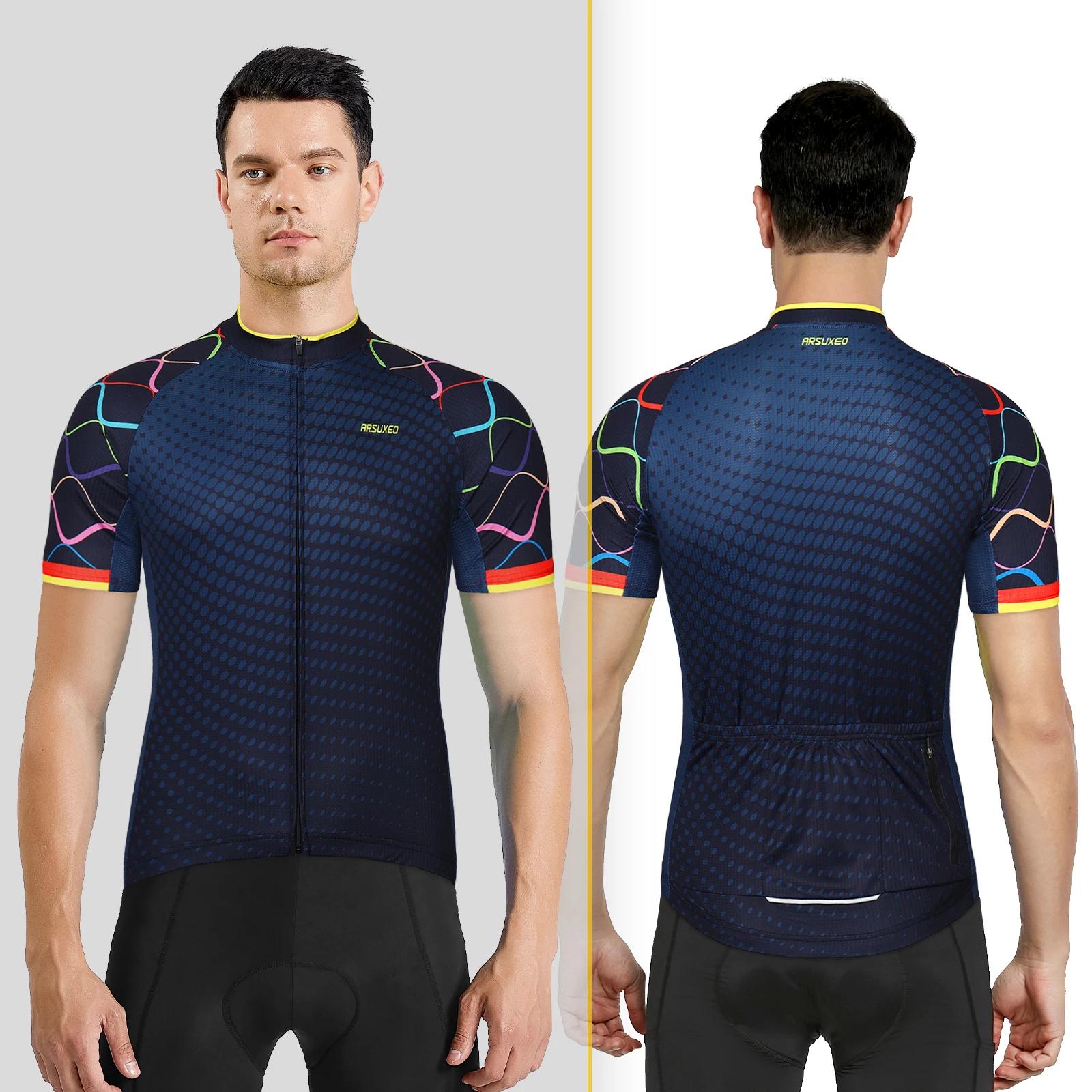 ARSUXEO – maillot de cyclisme pour hommes, T-Shirt de vélo à manches courtes, avec poches à fermetur