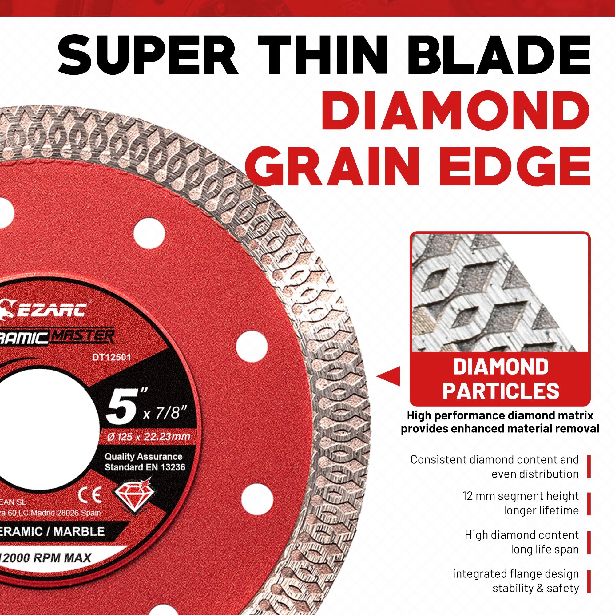 Lame diamantée super fine EZARC 5''/4.5'' (2 pièces) pour porcelaine/céramique/granit/marbre, disque
