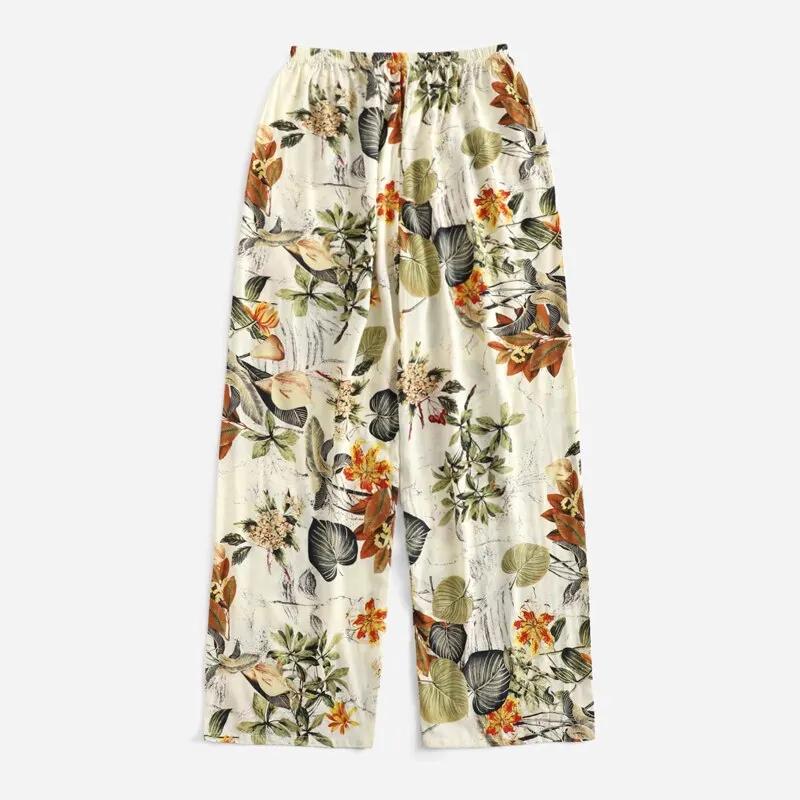 Femmes décontracté ample jambe large confortable pantalon de survêtement pantalon été plage pantalon