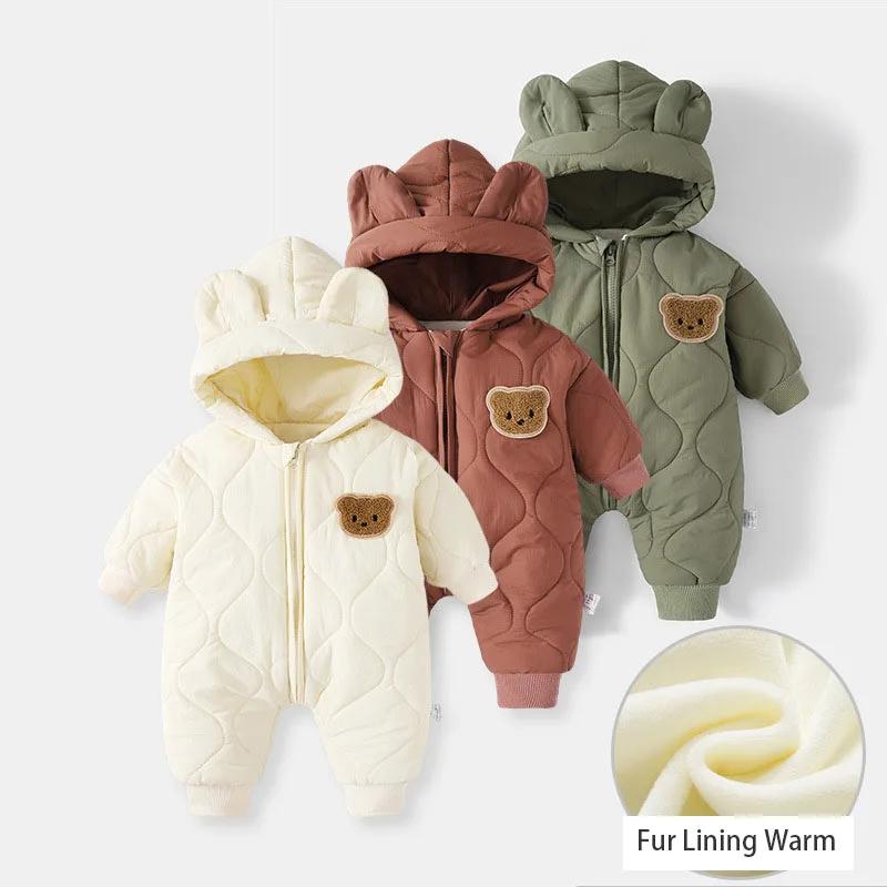 Combinaison à capuche pour bébé nouveau-né, printemps-automne 2026, en polaire rembourrée, motif des