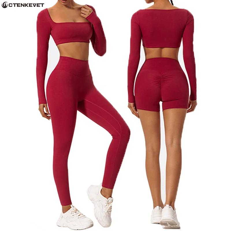 Ensemble sport femme Ctenkevet : manches longues pour running, yoga et fitness en plein air
