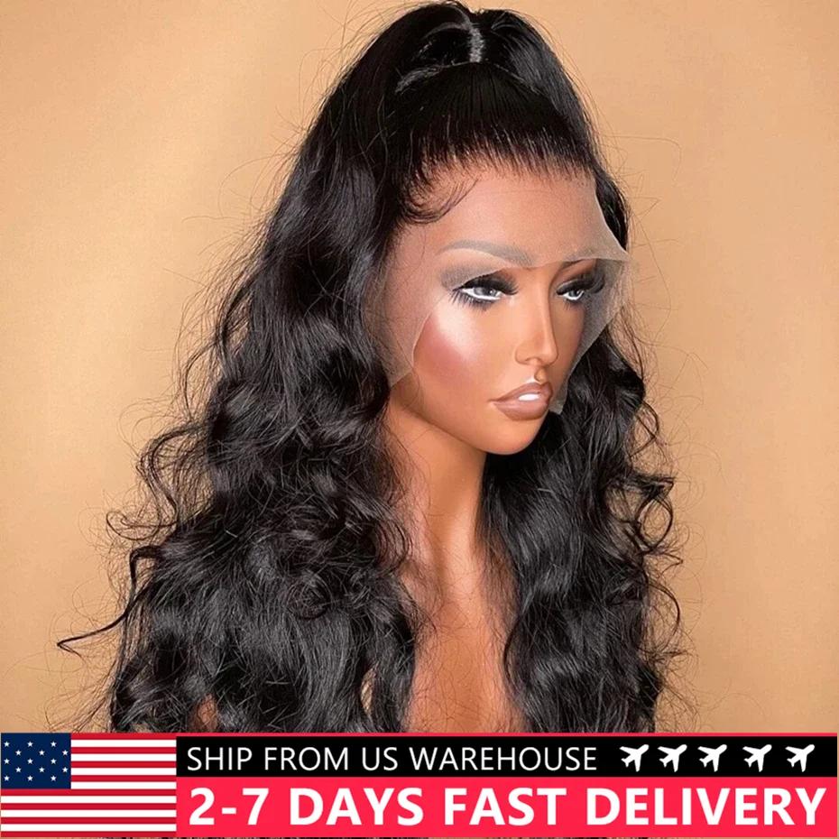 Perruque Lace Wig Body Wave Brésilienne Naturelle Sans Colle, Cheveux Pre-Plucked, Transparent, Blin