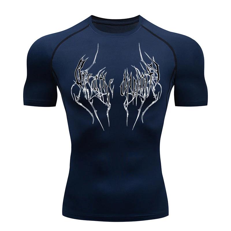 T-Shirt de course à manches courtes pour hommes, chemise de Compression, haut de sport, noir, séchag