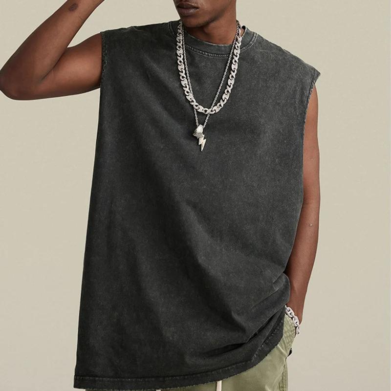 Débardeur Vintage en coton délavé à l'acide pour hommes et femmes, gilet de sport, d'entraînement, d