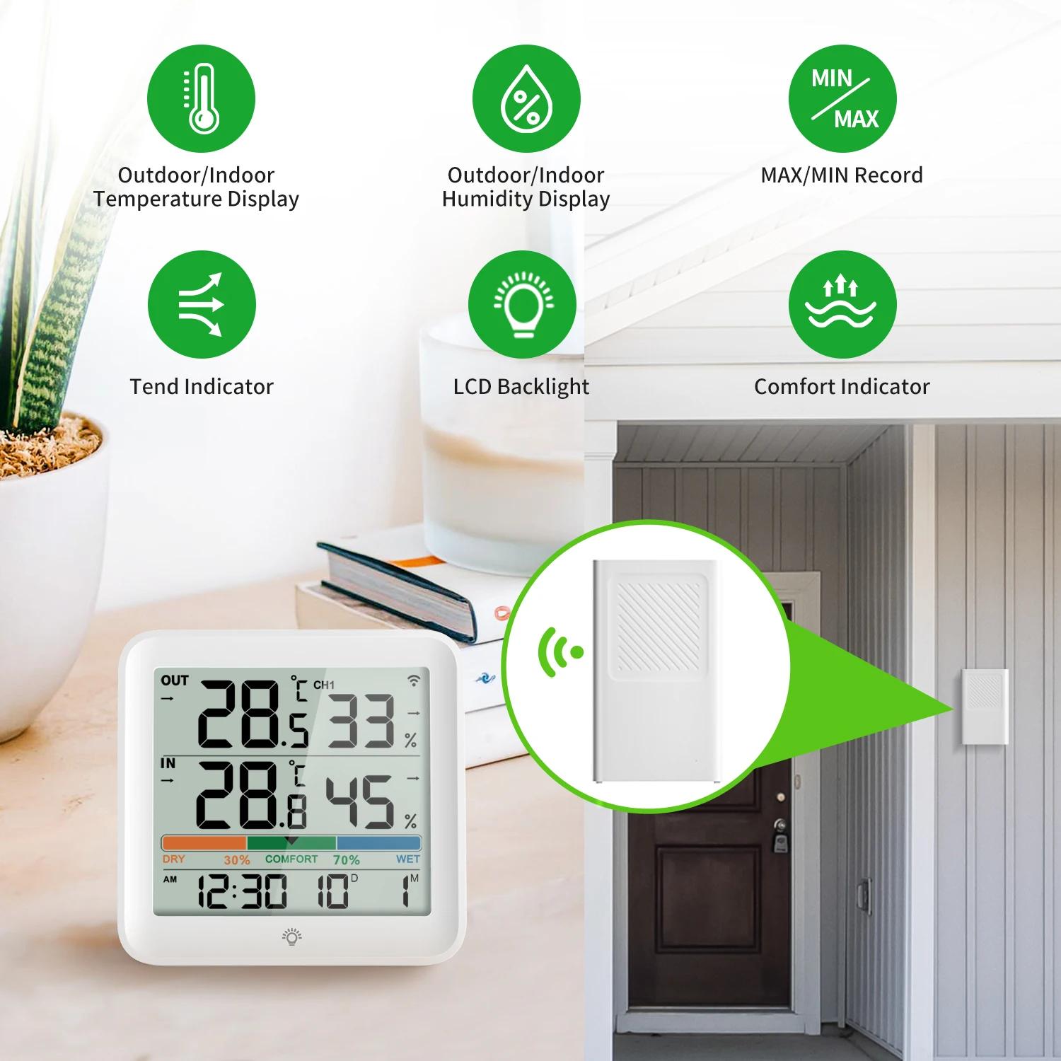 Thermomètre et hygromètre sans fil pour intérieur et extérieur, moniteur numérique de température et