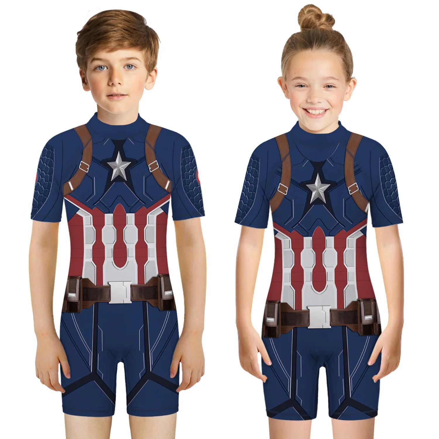 Enfants une pièce maillot de bain super-héros impression 3D combishort enfant à manches courtes mail