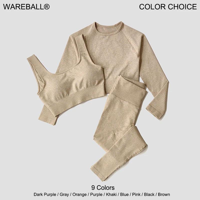 WAREBALL Ensemble de Vêtements de Yoga, Legging, Brassière et Haut à Manches longues, Sans Couture,