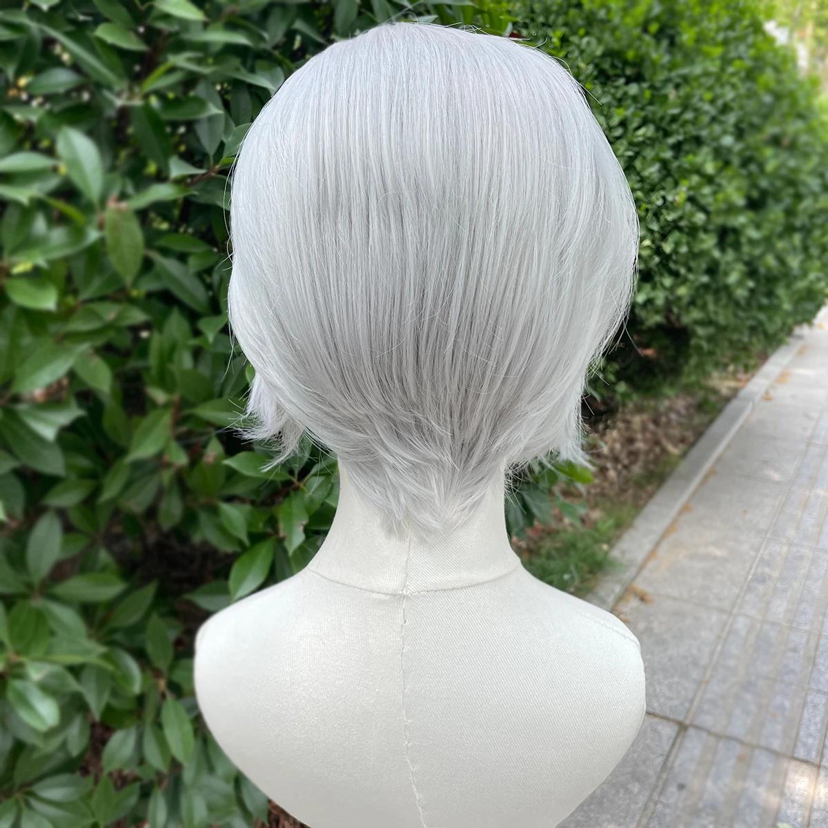 Perruque Lace Front Wig synthétique courte coupe Bob gris argenté, perruques de Cosplay pour hommes