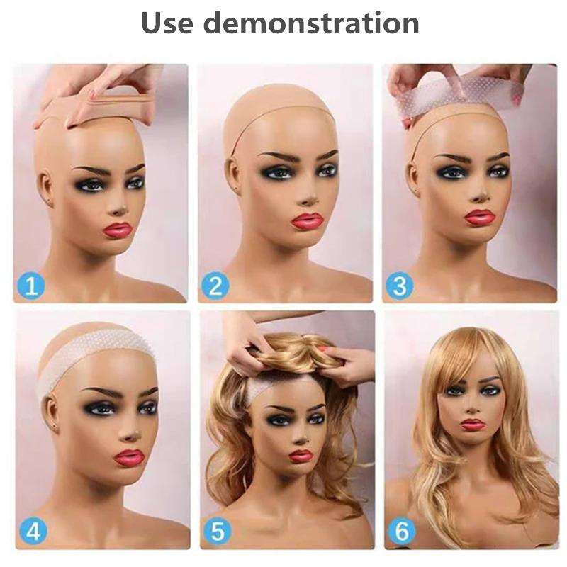 Bandeau en silicone antidérapant sans couture avec bonnet de perruque en nylon extensible pour la fi