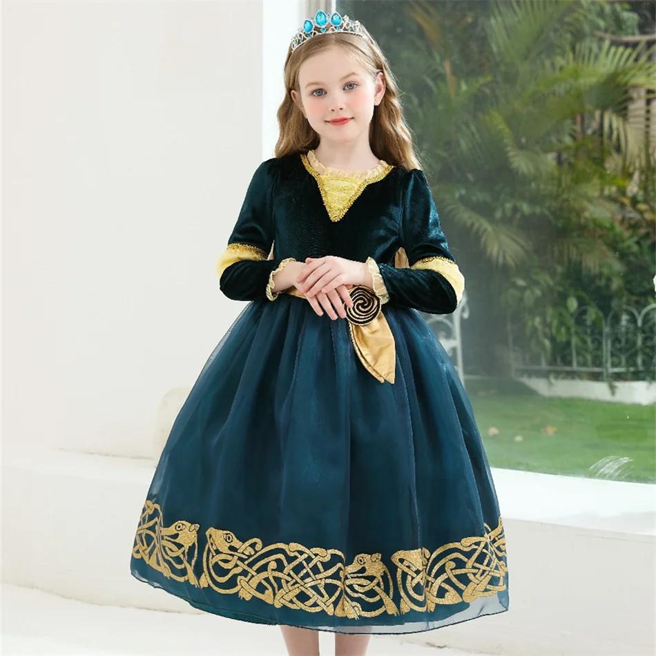 Robe de princesse Merida pour enfants, vêtements de spectacle pour filles, vêtements de jeu de rôle