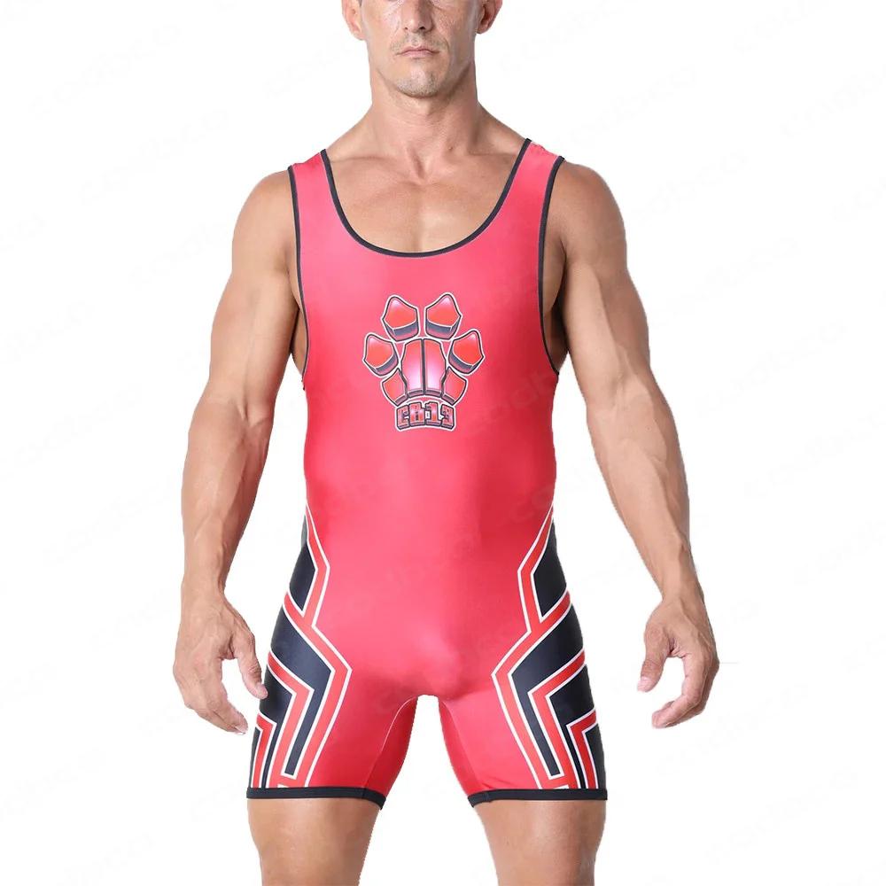 Combinaison Singlet de lutte pour hommes, une pièce, body sans manches, boxe, Lycra élastique, Triat