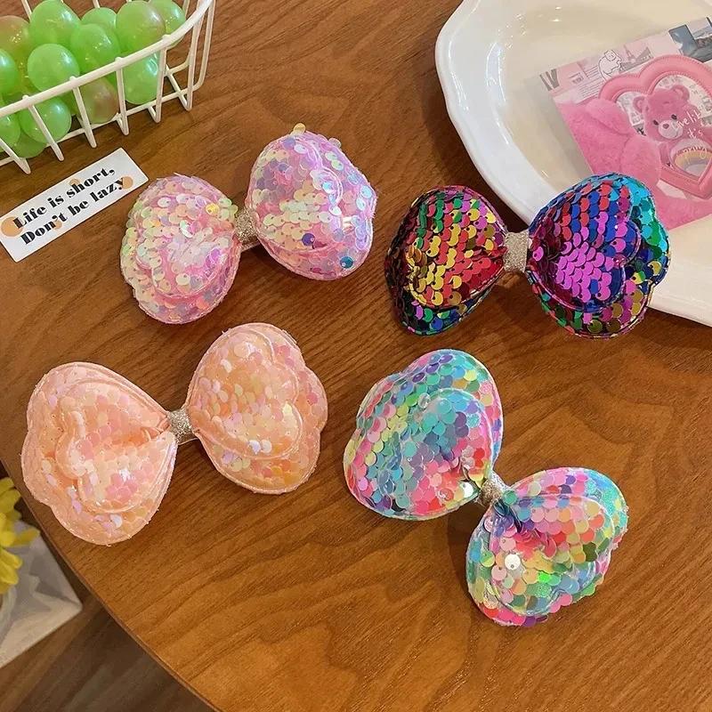 Pinces à cheveux longues à paillettes de couleur dégradée, 5 pièces, grand nœud, pour filles et enfa