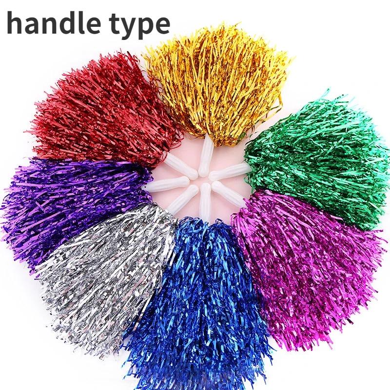 Pom-pom girl avec poignée, boules de joie, or, jaune, rose, rouge, vert, bleu, pour danse à la main,
