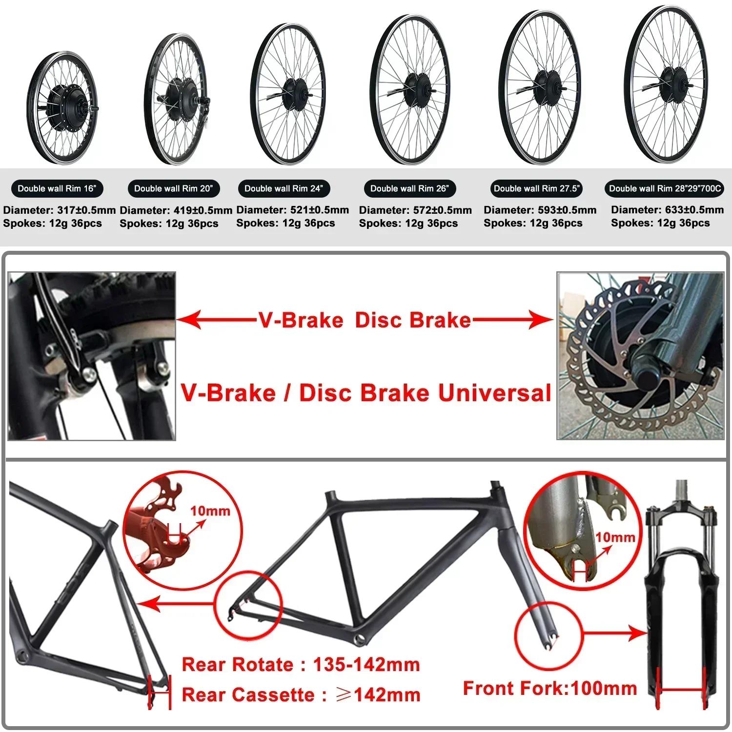 Moteur de moyeu de roue avant et arrière de vélo électrique 36V 48V 350W 500W dweтор для gegelei Б K