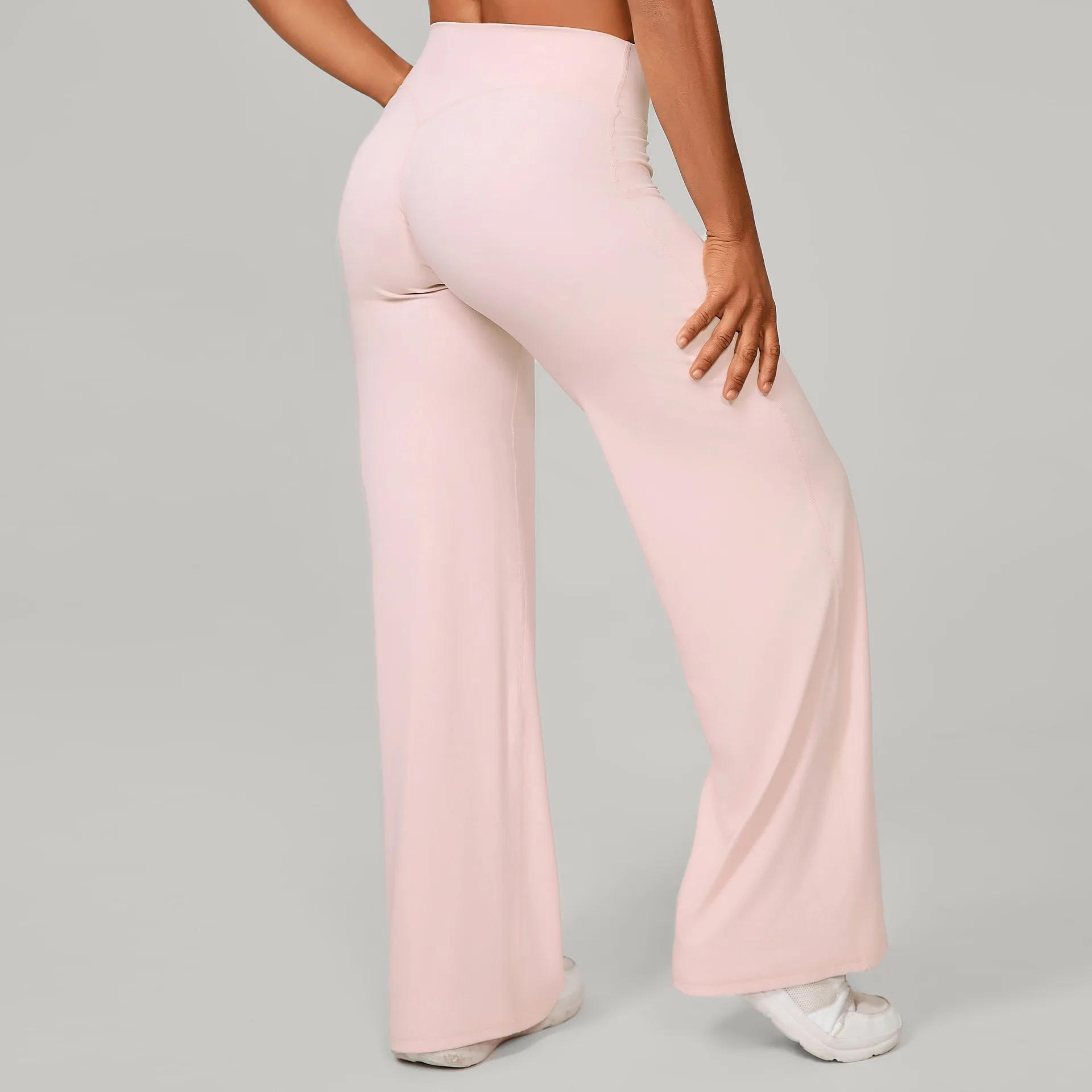 Pantalon de Yoga à jambes droites et douces pour femmes, pantalon à jambes larges, taille moyenne, e