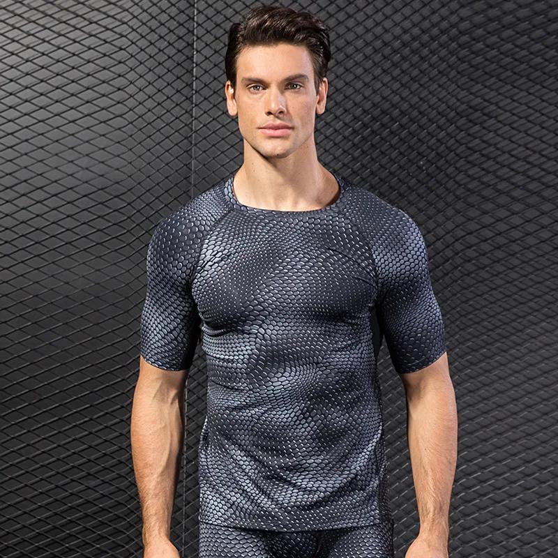 Chemise imprimée à compression pour hommes - T-shirt d'entraînement à séchage rapide pour la course
