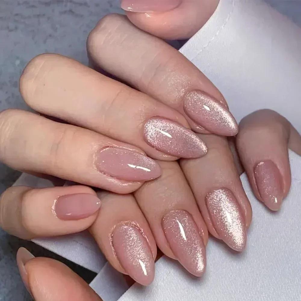 Faux ongles de Ballet en amande mi-longs, 24 pièces, Design œil de chat Simple, à pression, couvertu