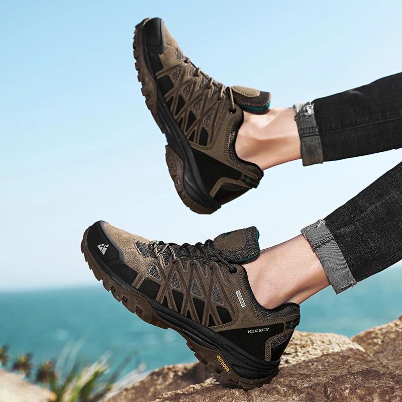HIKEUP nouveauté hommes chaussures de randonnée respirant à lacets Trekking mâle amorti en plein air