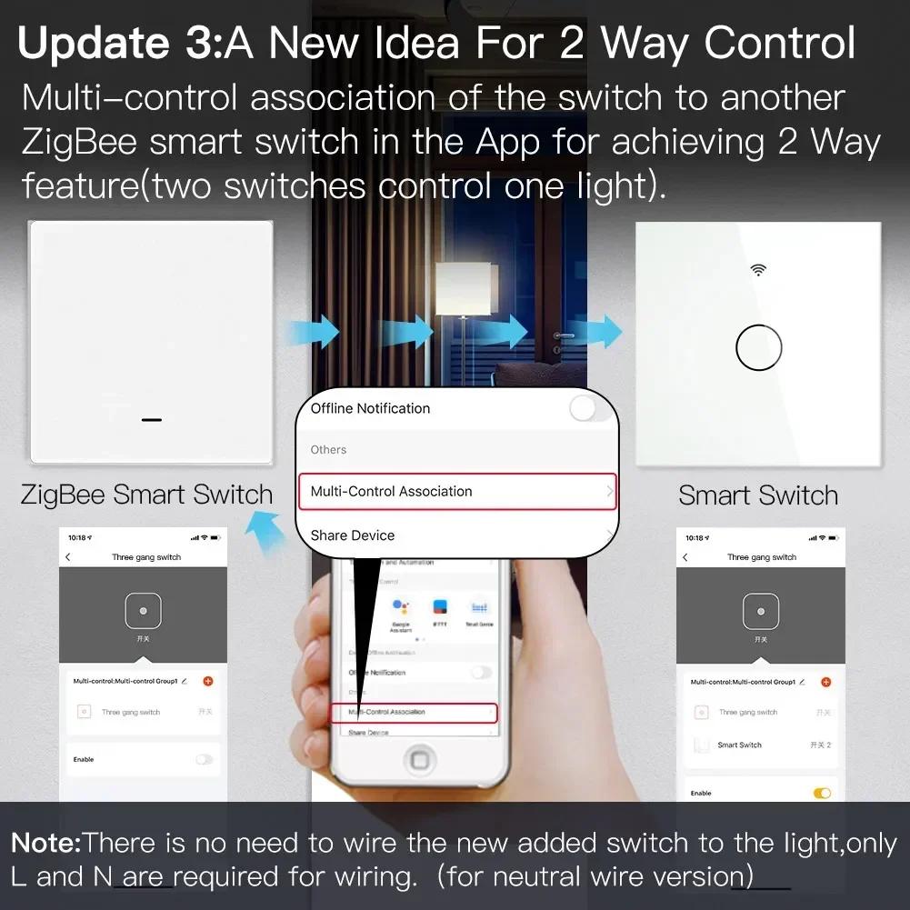 MOES – interrupteur d'éclairage intelligent Tuya ZigBee 2mqtt, 2/3 voies, sans fil neutre, aucun con
