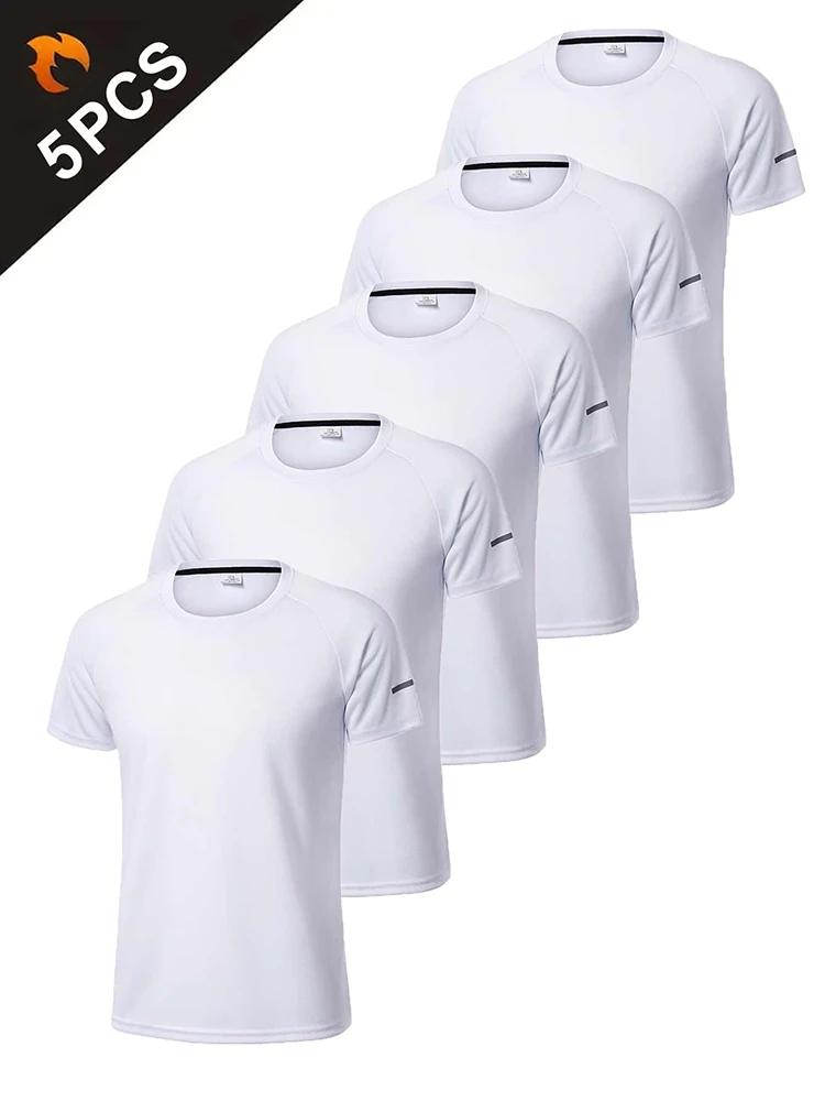 T-shirt ample et respirant pour hommes, 5 pièces, haut à manches courtes et col rond pour la course