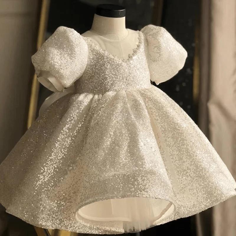 Robe de bal d'anniversaire pour bébé fille de 1 à 14 ans, tenue Tutu princesse à paillettes, avec nœ