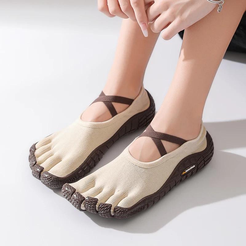 Chaussures pieds nus à cinq doigts pour femmes, baskets séparées à bout en tricot à bretelles croisé
