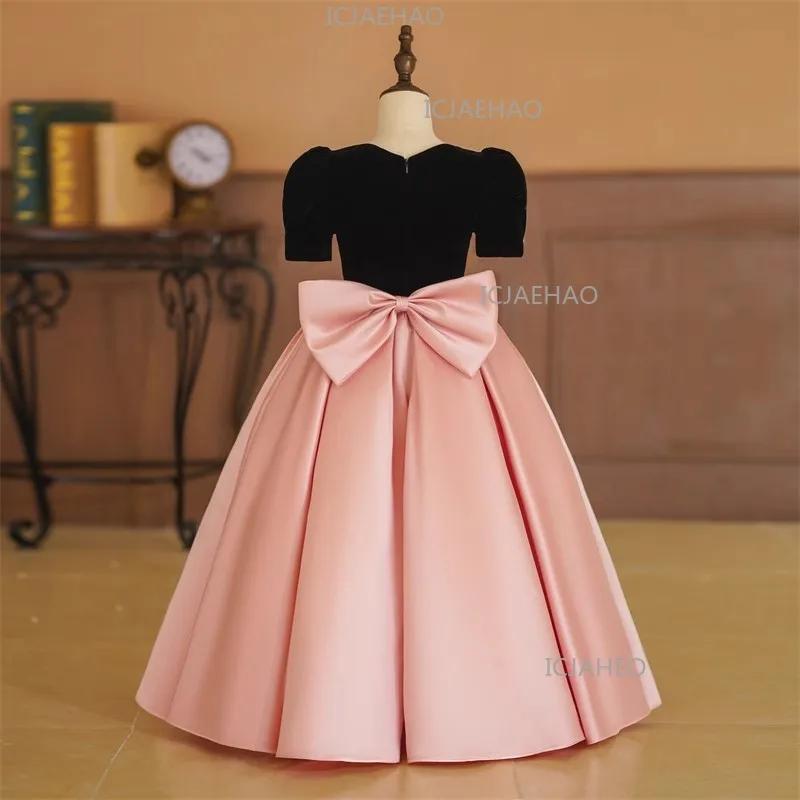 Nouvelle Robe de Princesse en Satin Simple pour Filles, Collection 2026, Manches Bulles, Idéale pour