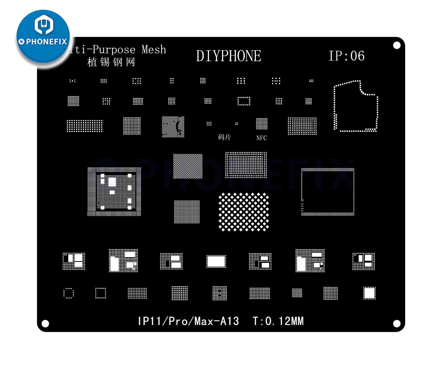 Kit de pochoirs de reballage DIYPHONE BGA pour iPhone 17 16 15 14 13 13mini 11 12 Pro Max, filet à s