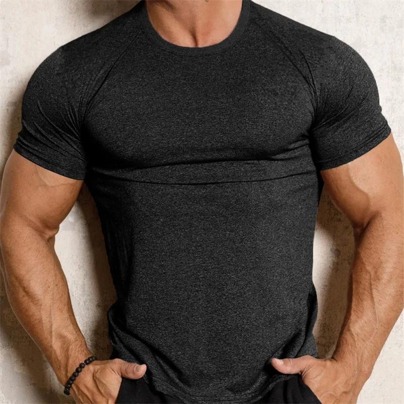 Nouveau T-shirt de sport serré séchage rapide fitness vêtements de sport à manches courtes hauts cou