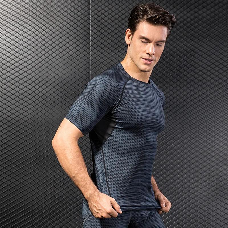 Chemise imprimée à compression pour hommes - T-shirt d'entraînement à séchage rapide pour la course
