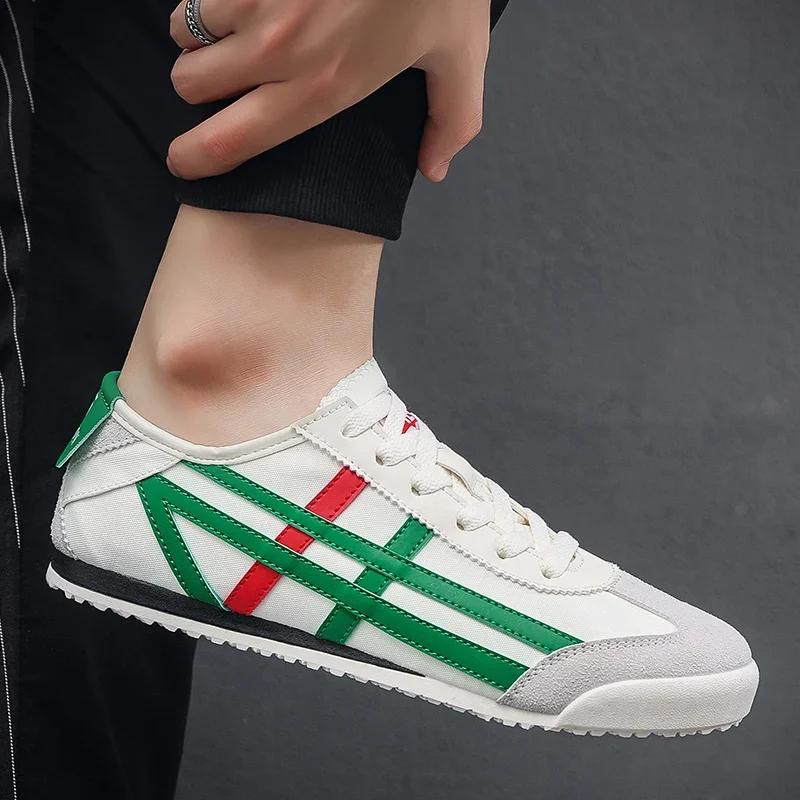 Chaussures de course classiques lacets hommes plates semelle souple toile respirante marche extérieur