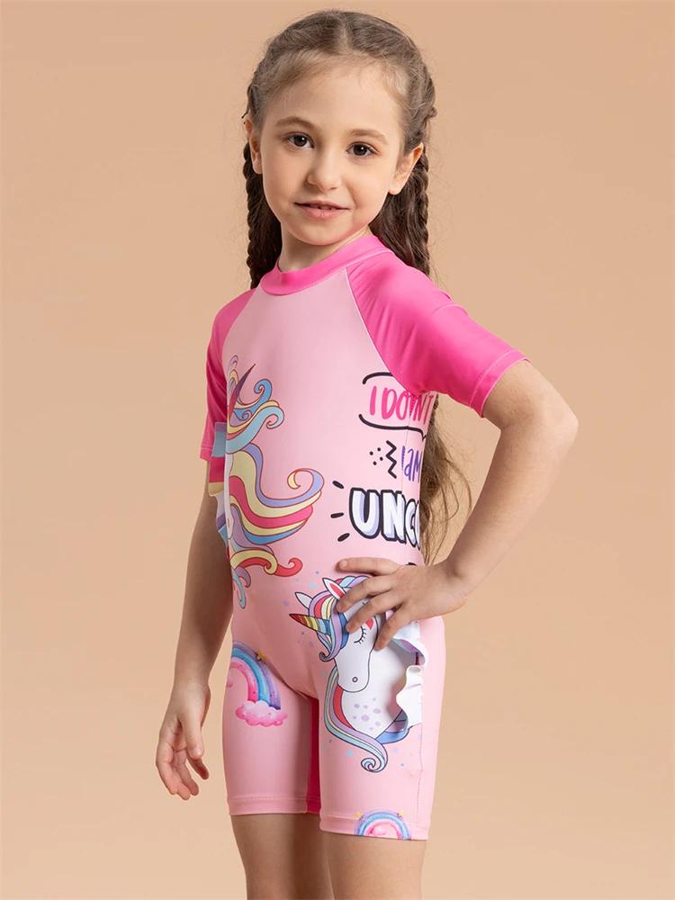 Filles enfants maillot de bain 2026 nouveau arc-en-ciel cheval siamois manches courtes maillots de b