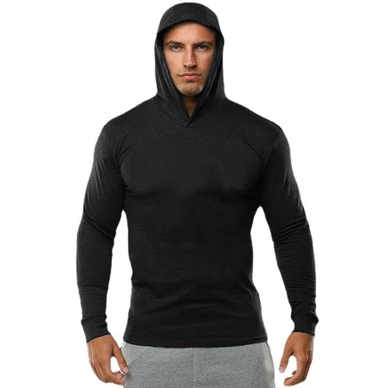 Nouveau sweat-shirt à capuche uni pour homme, manches longues, coton, fitness, musculation, coupe aj