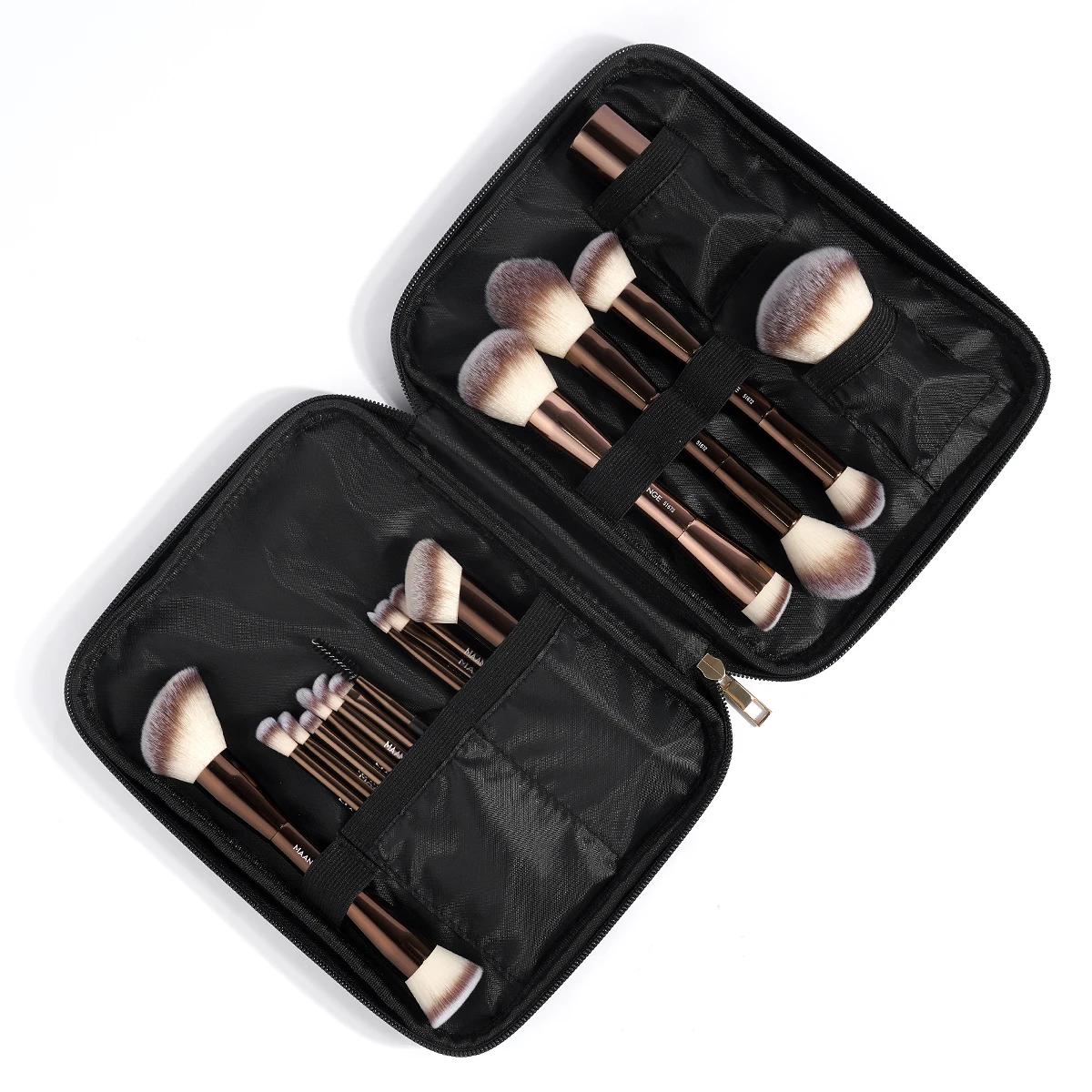 MAANGE 20 pièces pinceaux de maquillage professionnels + sac de rangement double extrémité fond de t