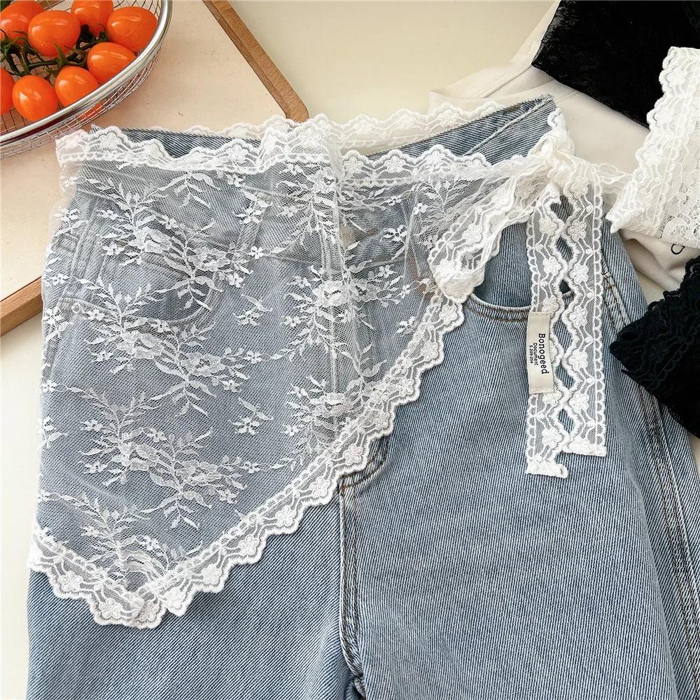 Jupe mi-longue style coréen et japonais, superposée, en dentelle douce et patchwork, avec jupe cache
