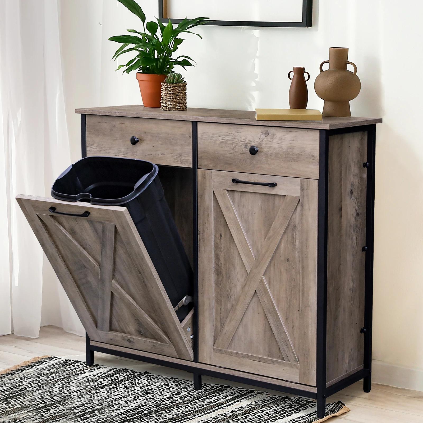 AOOU-Armoire poubelle à double inclinaison, armoire de bungalow en bois de cuisine, porte-poubelle c