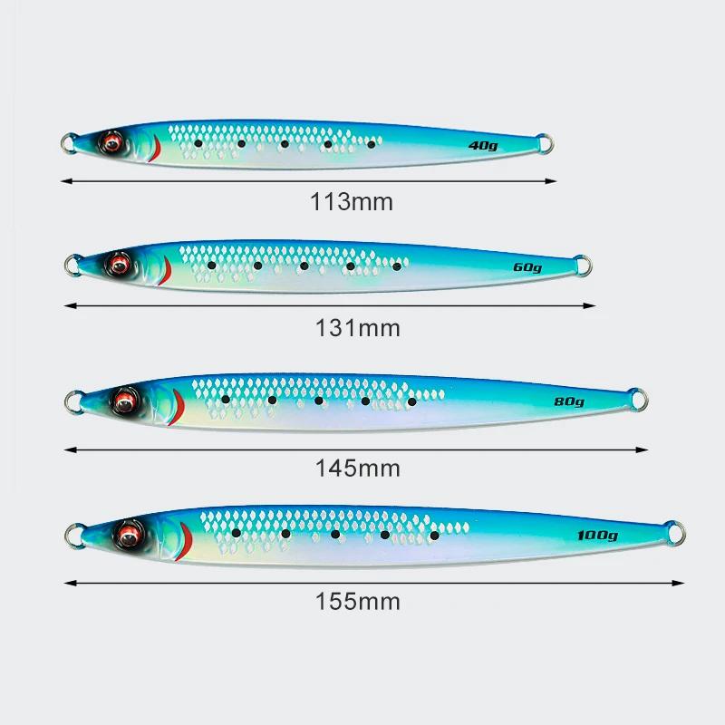 JIGGINGPRO 40g 60g 80g 100g Leurre de pêche au jigging Sardine Slider avec revêtement UV, Jig métall